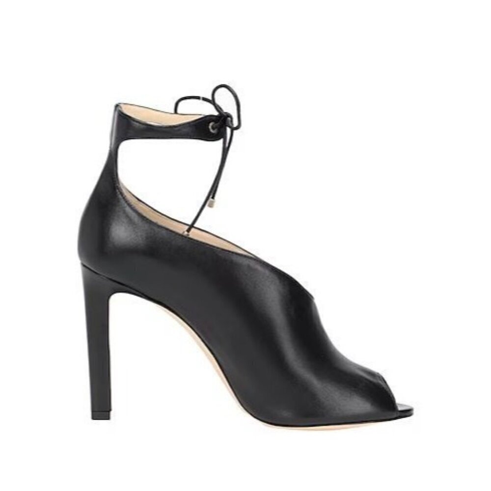 Jimmy Choo Sayra 100 Peep-Toe Leather Booties – Black – Size 39.5 / US 9.5 – NIB